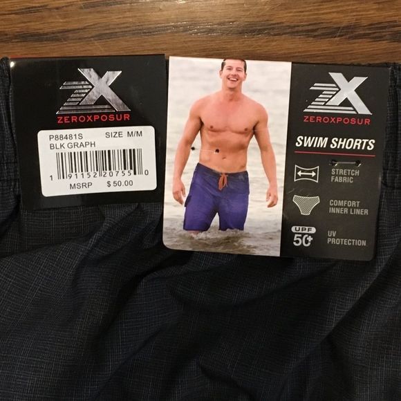 Men’s ZEROXPOSUR Black Cargo Swim Trunks With Red Accent Sz Medium NWT - Picture 6 of 8
